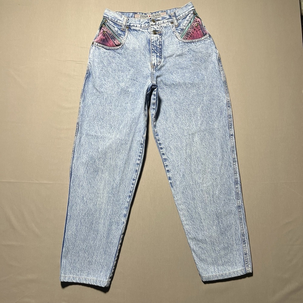 Vintage Zena Color Block High Waisted Jeans Women 11‎ Warm Wash Tapered Mom 90's